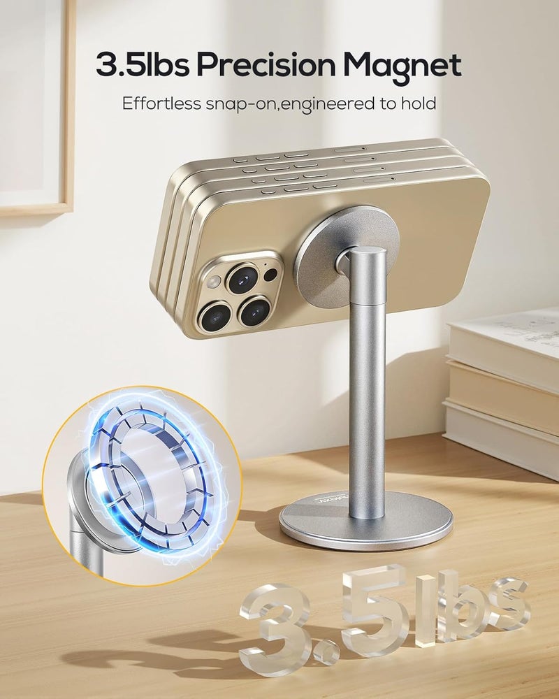 nulaxy Magnetic Full Aluminum Phone Stand, 360 Rotating Cell Phone Stand for Desk with Metal Ring, Adjustable Phone Holder Compatible with Phone 17 16 15 14 13 Pro Max and MagSafe Case, Silver - Image 2